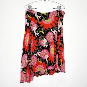 Trina Turk Y2K Silk Floral Contrast Asymmetric Skirt